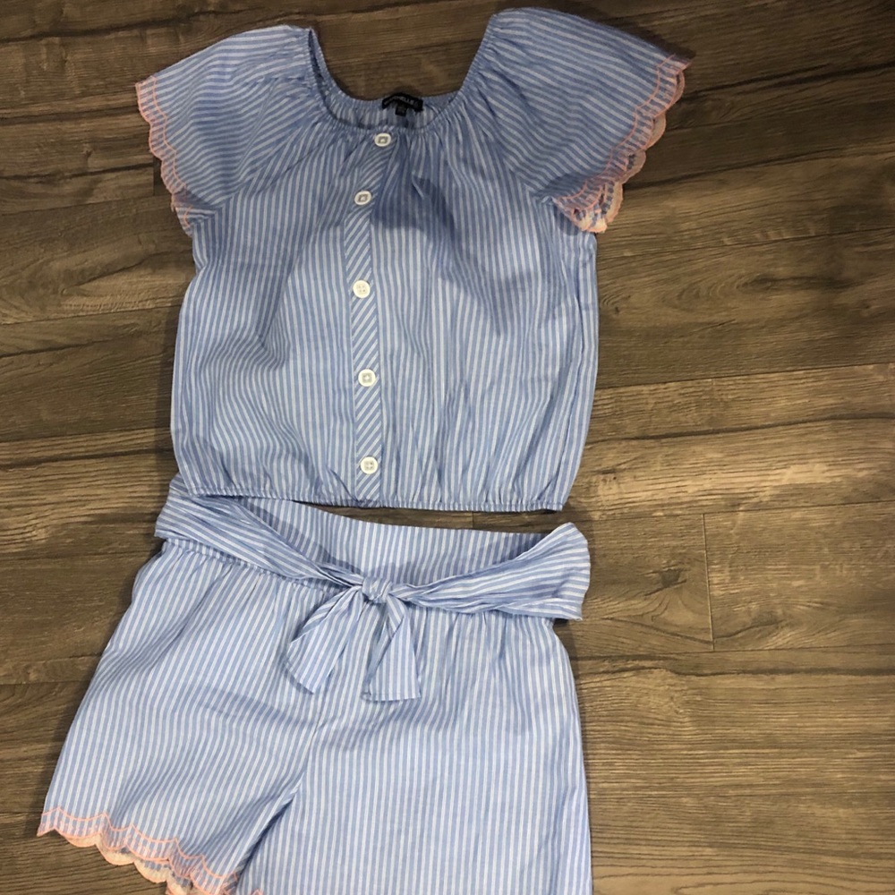 Blue top and shorts